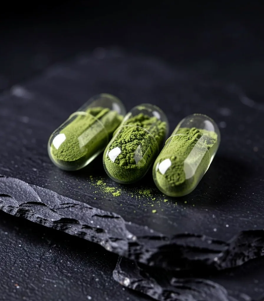 Clean supplement capsules on a dark surface